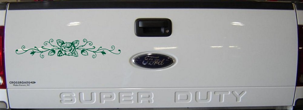 Rose Vine With Swirls Flowers And Vines Car or Truck Window Decal Sticker (Dark Green)