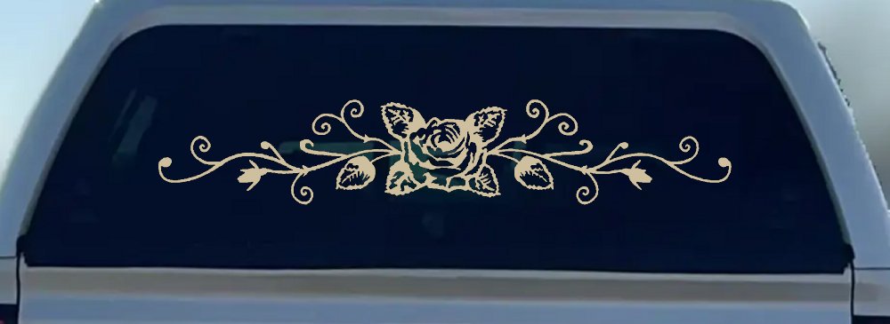 Rose Vine With Swirls Flowers And Vines Car or Truck Window Vinyl Decal Sticker (Desert Sand)