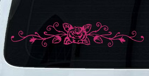 Rose Vine With Swirls Flowers And Vines Car or Truck Window Decal Sticker (Hot Pink)