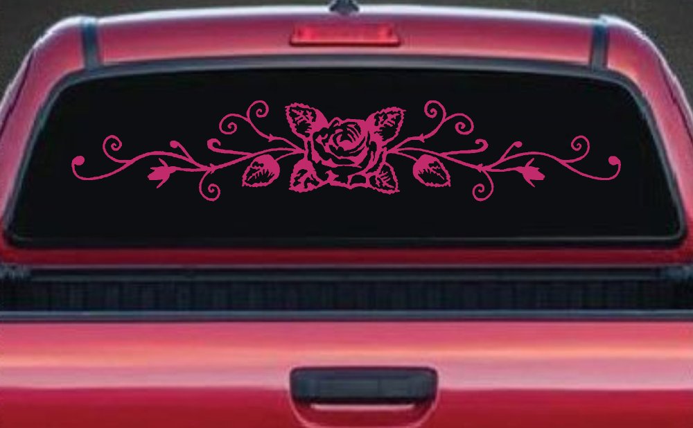 Rose Vine With Swirls Flowers And Vines Car or Truck Window Decal Sticker (Hot Pink)