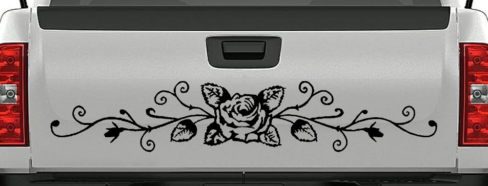 Rose Vine With Swirls Flowers And Vines Car or Truck Window Decal Sticker (Matte Black)