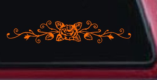Rose Vine With Swirls Flowers And Vines Car or Truck Window Decal Sticker (Orange)