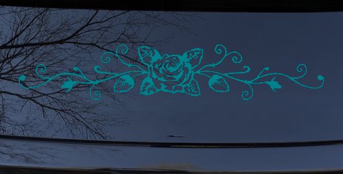 Rose Vine With Swirls Flowers And Vines Car or Truck Window Decal Sticker (Turquoise Blue)