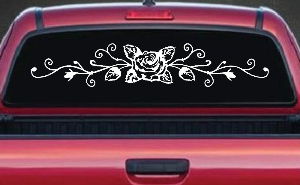 Rose Vine With Swirls Flowers And Vines Car or Truck Window Vinyl Decal Sticker (White)