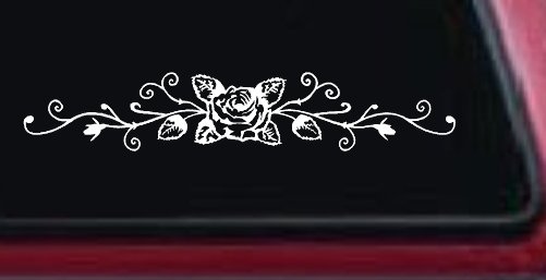 Rose Vine With Swirls Flowers And Vines Car or Truck Window Decal Sticker (White)
