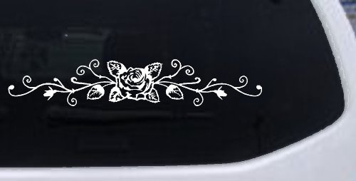 Rose Vine With Swirls Flowers And Vines Car or Truck Window Decal Sticker (White)