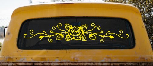 Rose Vine With Swirls Flowers And Vines Car or Truck Window Decal Sticker (Yellow)