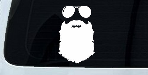 Rugged Beard With Sunglasses Country Car or Truck Window Decal Sticker (White)