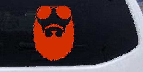 Fu Manchu Beard With Sunglasses Country Car or Truck Window Decal Sticker (Orange Red)