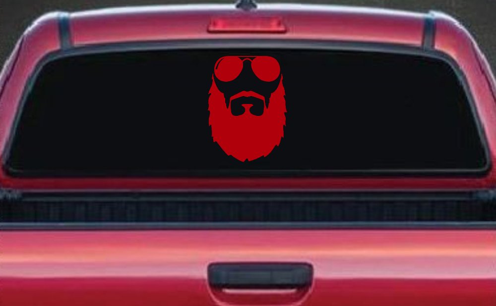Fu Manchu Beard With Sunglasses Country Car or Truck Window Decal Sticker (Red)