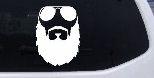 Fu Manchu Beard With Sunglasses Country Car or Truck Window Vinyl Decal Sticker (White)