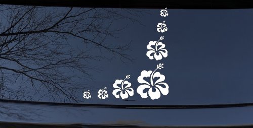 Hibiscus Flower Corner Car or Truck Window Decal Sticker (White)