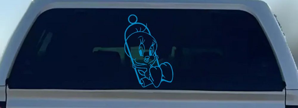 Tweety Bird On Swing Cartoons Car or Truck Window Decal Sticker (Blue)