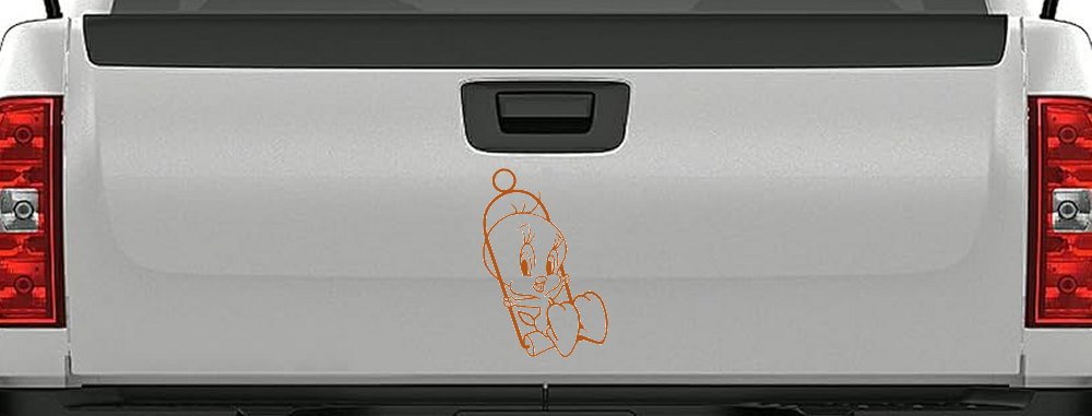 Tweety Bird On Swing Cartoons Car or Truck Window Decal Sticker (Nut Brown)