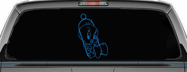 Tweety Bird On Swing Cartoons Car or Truck Window Decal Sticker (Sky Blue)