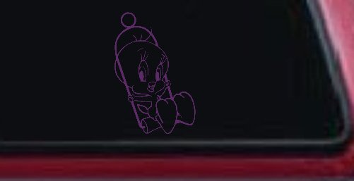 Tweety Bird On Swing Cartoons Car or Truck Window Decal Sticker (Violet)