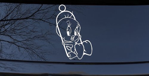 Tweety Bird On Swing Cartoons Car or Truck Window Decal Sticker (White)