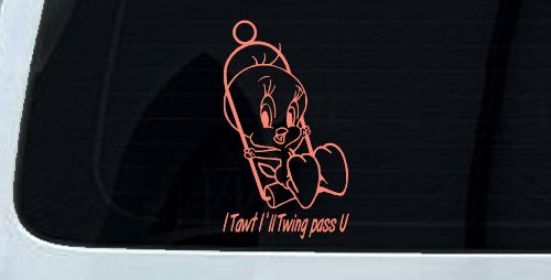 Tweety Bird Twing Pass U Text Cartoons Car or Truck Window Decal Sticker (Coral)