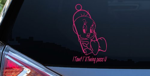 Tweety Bird Twing Pass U Text Cartoons Car or Truck Window Vinyl Decal Sticker (Hot Pink)