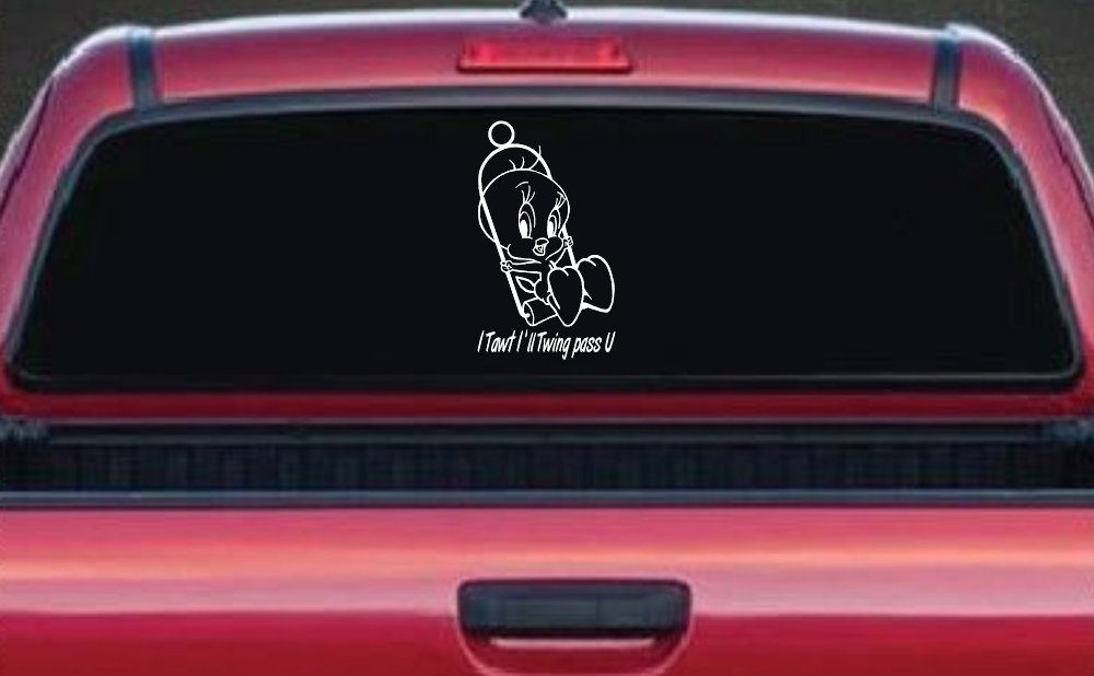 Tweety Bird Twing Pass U Text Cartoons Car or Truck Window Vinyl Decal Sticker (White)
