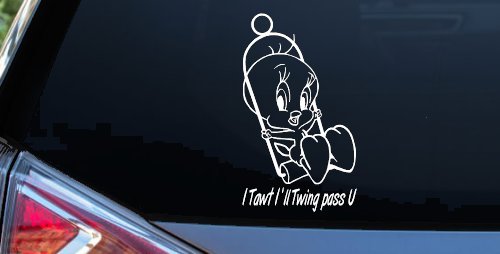 Tweety Bird Twing Pass U Text Cartoons Car or Truck Window Vinyl Decal Sticker (White)