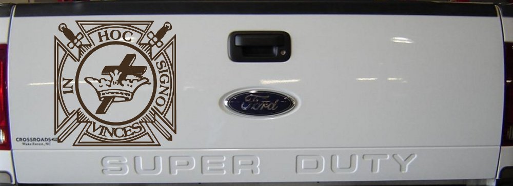 Knights Templar Cross Crown In Hoc Signo Vinces Car or Truck Window Decal Sticker (Brown)