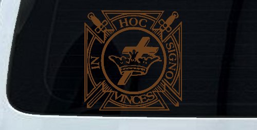 Knights Templar Cross Crown In Hoc Signo Vinces Car or Truck Window Decal Sticker (Copper)