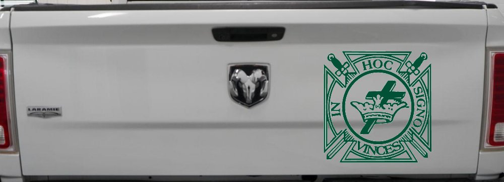 Knights Templar Cross Crown In Hoc Signo Vinces Car or Truck Window Decal Sticker (Dark Green)