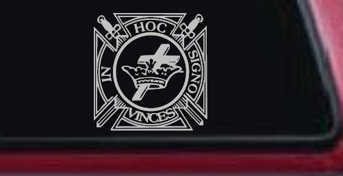 Knights Templar Cross Crown In Hoc Signo Vinces Car or Truck Window Vinyl Decal Sticker (Light Gray)