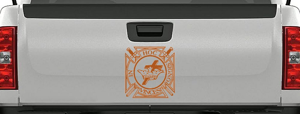 Knights Templar Cross Crown In Hoc Signo Vinces Car or Truck Window Decal Sticker (Nut Brown)