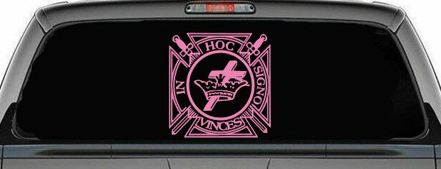 Knights Templar Cross Crown In Hoc Signo Vinces Car or Truck Window Decal Sticker (Pink)