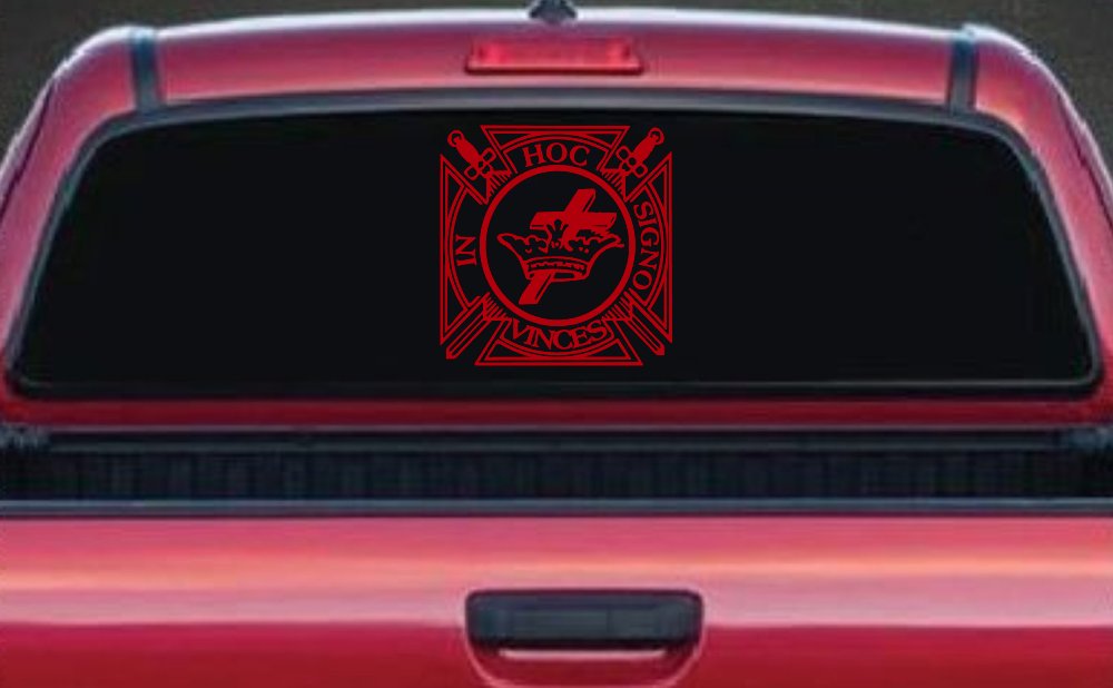 Knights Templar Cross Crown In Hoc Signo Vinces Car or Truck Window Decal Sticker
