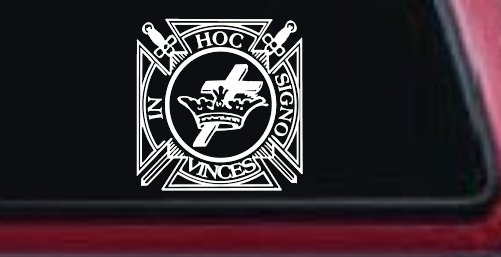 Knights Templar Cross Crown In Hoc Signo Vinces Car or Truck Window Decal Sticker (White)