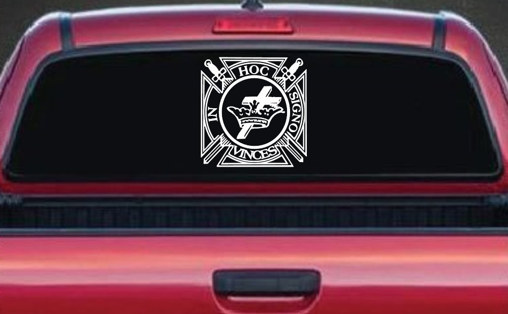 Knights Templar Cross Crown In Hoc Signo Vinces Car or Truck Window Decal Sticker