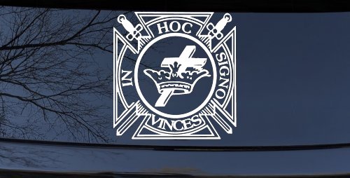 Knights Templar Cross Crown In Hoc Signo Vinces Car or Truck Window Vinyl Decal Sticker (White)