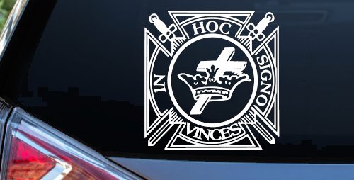 Knights Templar Cross Crown In Hoc Signo Vinces Car or Truck Window Decal Sticker (White)