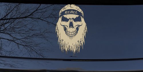 Rebel Skull Beard Skulls Car or Truck Window Decal Sticker (Desert Sand)