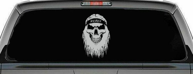 Rebel Skull Beard Skulls Car or Truck Window Decal Sticker (Light Gray)