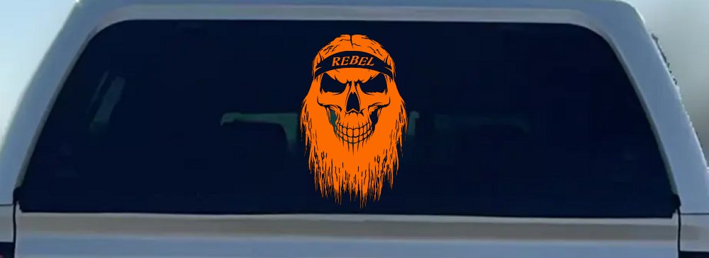 Rebel Skull Beard Skulls Car or Truck Window Vinyl Decal Sticker (Orange)