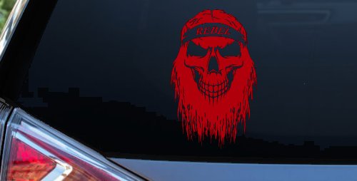 Rebel Skull Beard Skulls Car or Truck Window Decal Sticker (Red)