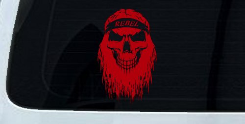 Rebel Skull Beard Skulls Car or Truck Window Decal Sticker (Red)