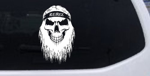 Rebel Skull Beard Skulls Car or Truck Window Vinyl Decal Sticker (White)
