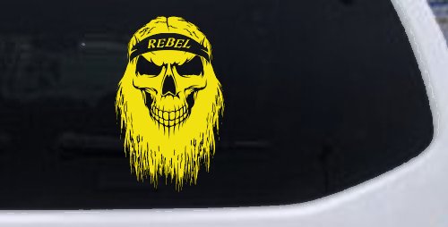 Rebel Skull Beard Skulls Car or Truck Window Decal Sticker (Yellow)