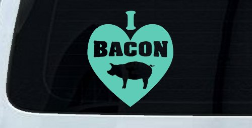 I Love Bacon Funny Car or Truck Window Decal Sticker (Mint)