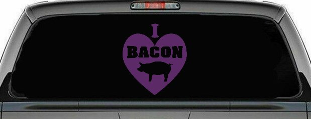 I Love Bacon Funny Car or Truck Window Vinyl Decal Sticker (Violet)