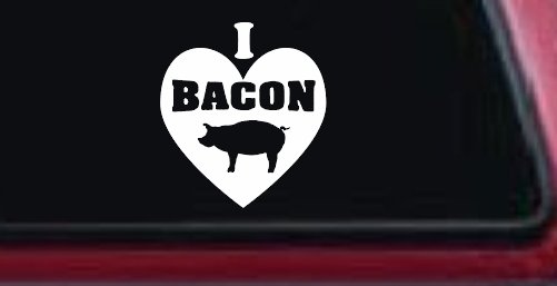 I Love Bacon Funny Car or Truck Window Decal Sticker (White)