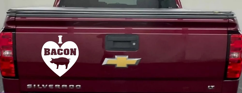 I Love Bacon Funny Car or Truck Window Decal Sticker (White)