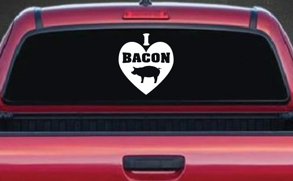 I Love Bacon Funny Car or Truck Window Decal Sticker (White)
