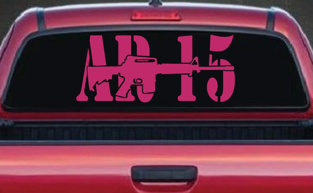 AR 15 Military Rifle With Gun Car or Truck Window Decal Sticker (Hot Pink)
