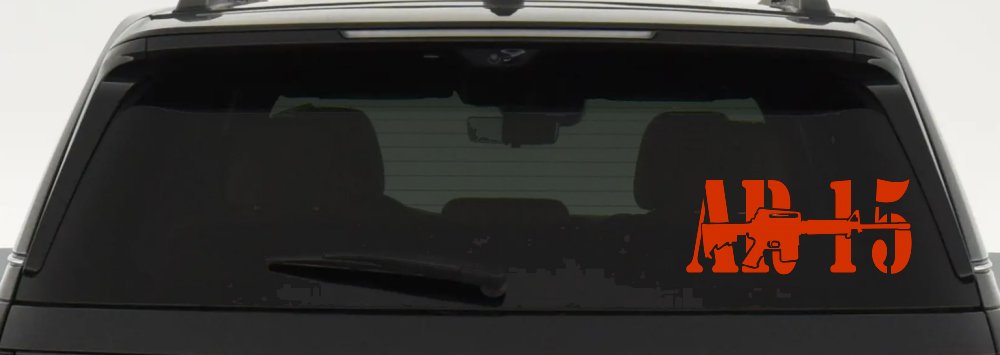AR 15 Military Rifle With Gun Car or Truck Window Decal Sticker (Orange Red)